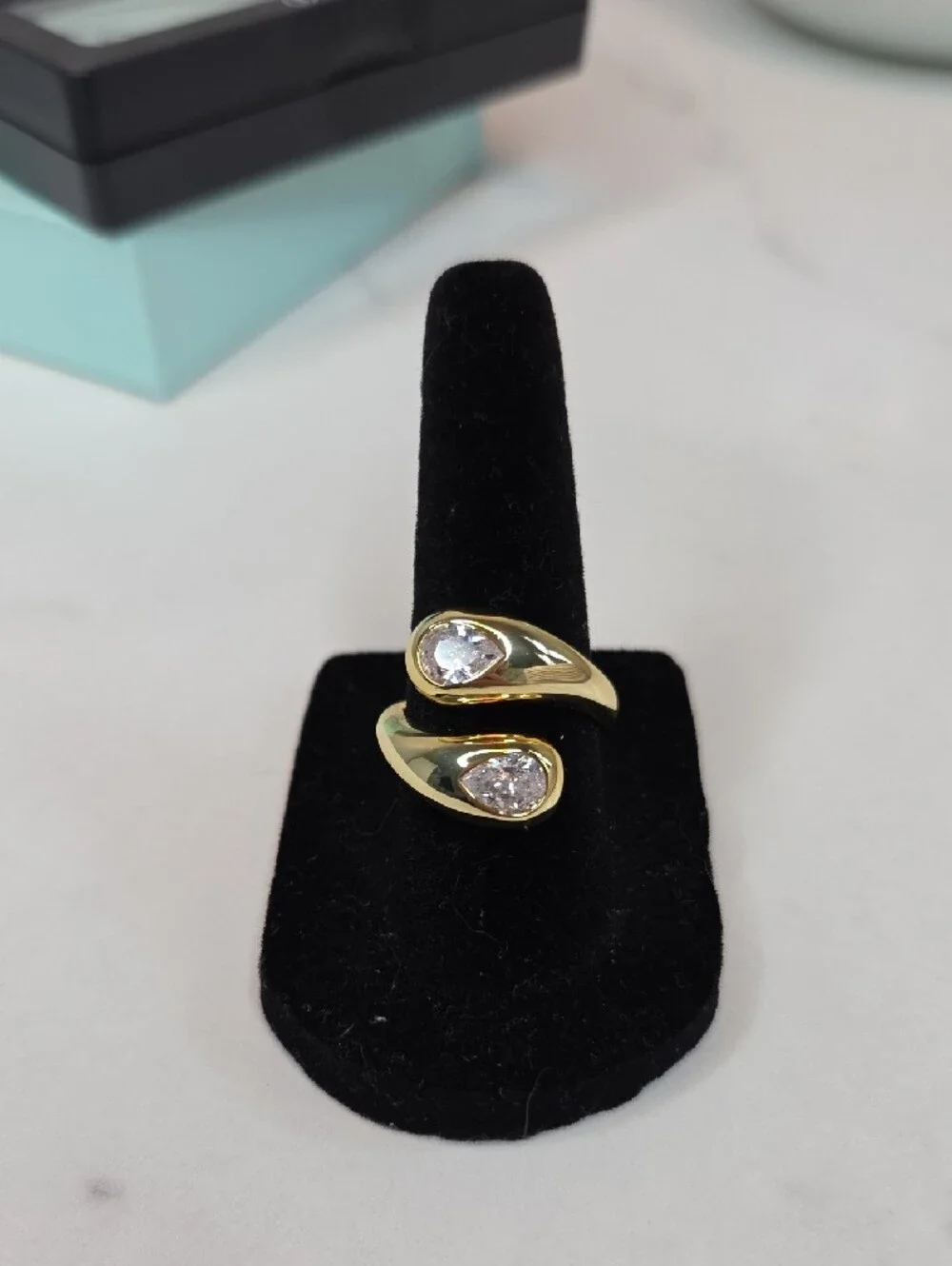 Cicy Bell 18k Gold Plated Double Pear Bypass Ring